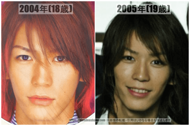 2004年(18歳当時)と2005年(19歳当時)の亀梨和也の昔の写真を並べて輪郭に変化がないことを証明した画像