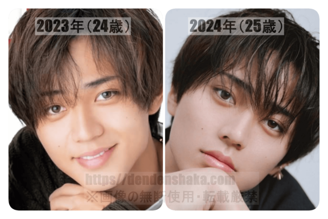 永瀬廉整形疑惑・目の検証⑱2023年(24歳当時)と2024年(25歳)表情違い2023年→笑顔でやや目を細めた感じ 2024年→真顔で目は比較的しっかりと開いている