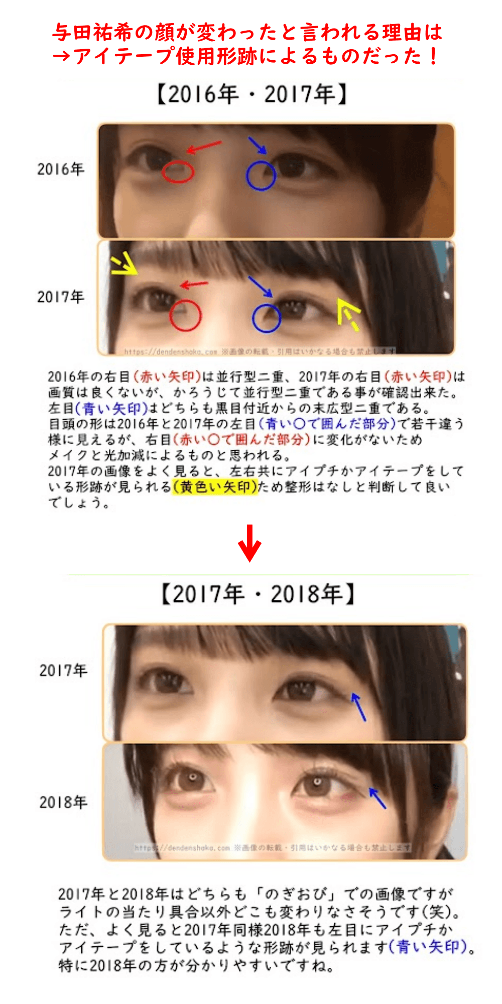 与田祐希のアイテープ使用形跡がわかる目の画像